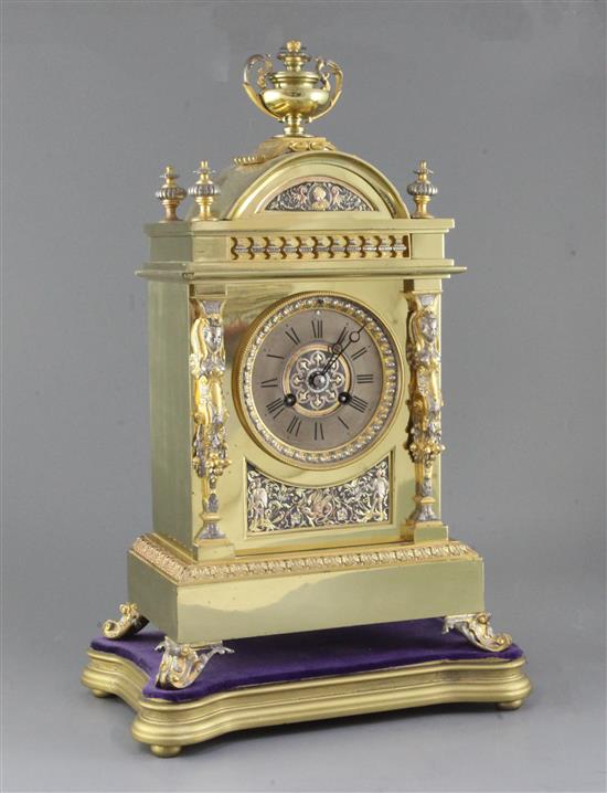 A 19th century French gilt and silvered mantel clock 17.5in.